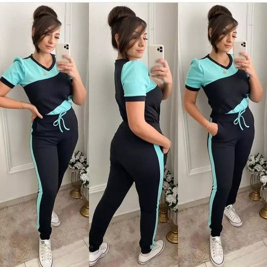 Blue Panel Gym Suit Or Yoga Suit Tracksuit For Her