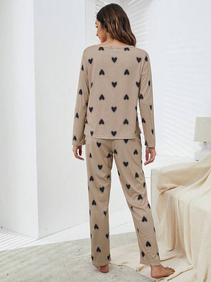 Midnight Mocha – Heart Print Nightwear (RB-409)