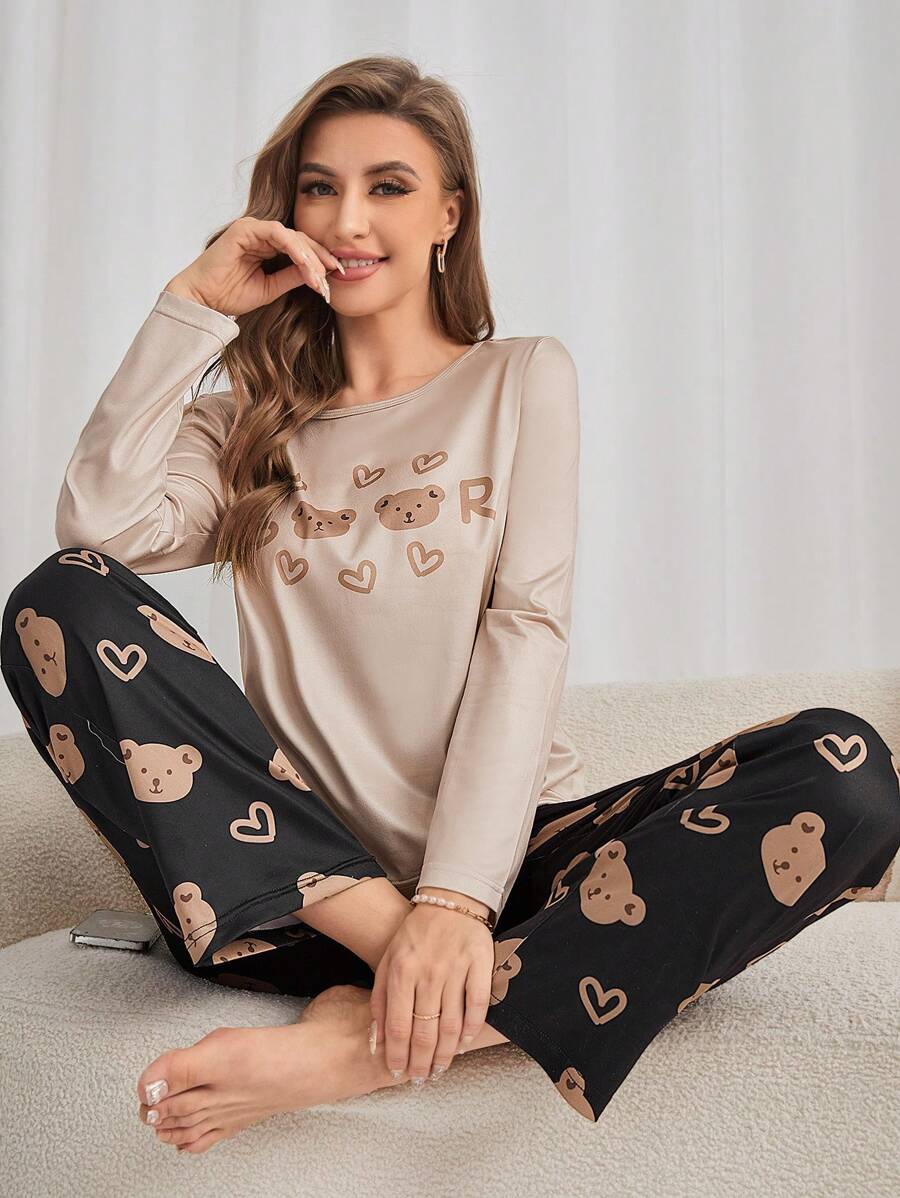 Midnight Bears – Off-White & Black Pajama Set (RB-404)