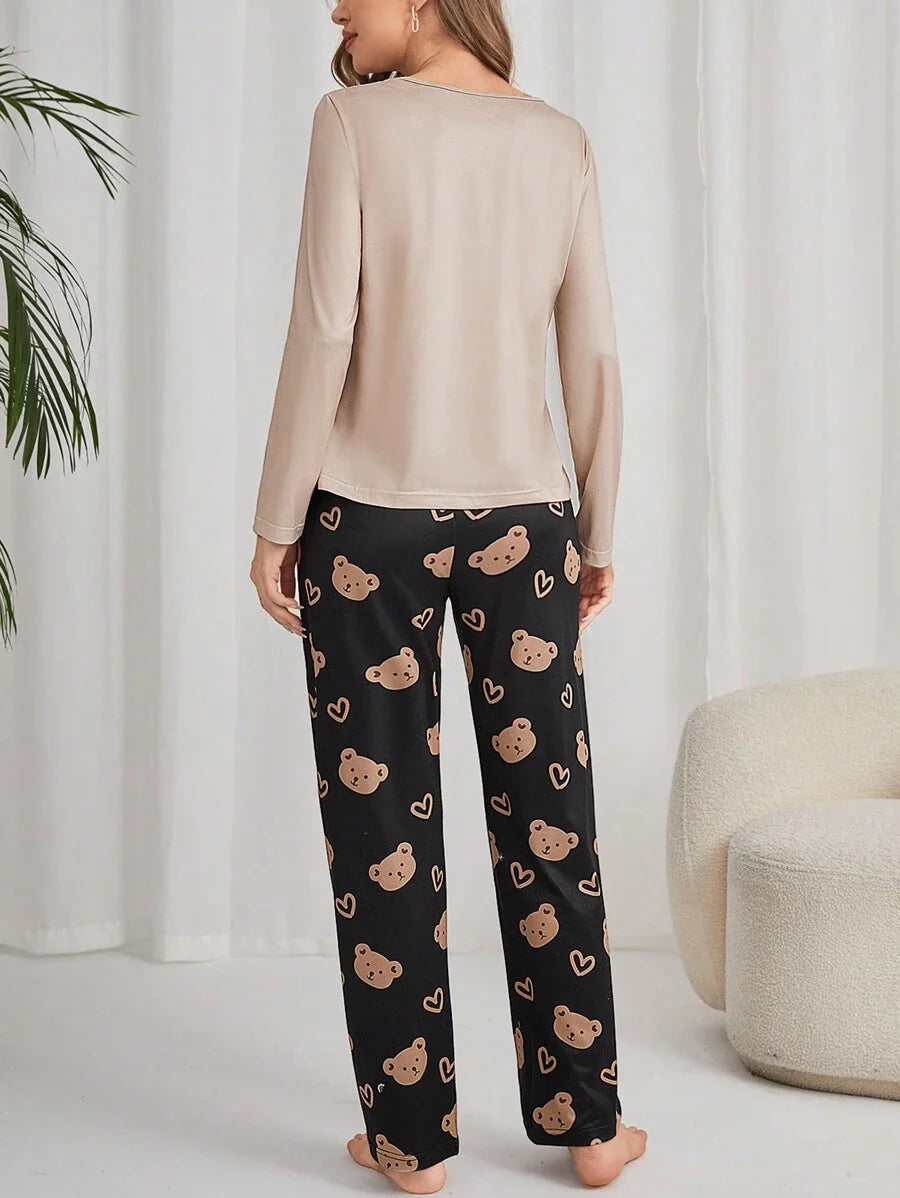 Midnight Bears – Off-White & Black Pajama Set (RB-404)