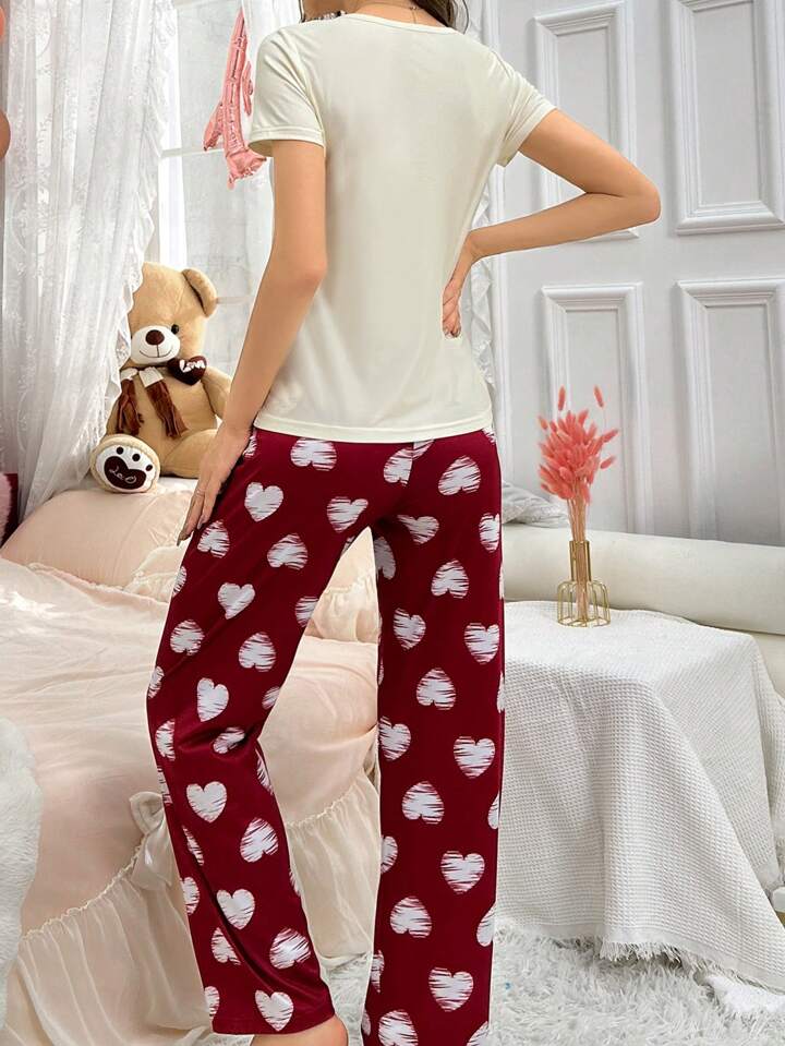 Cozy Love – Maroon Heart Printed Nightwear (RB-410)