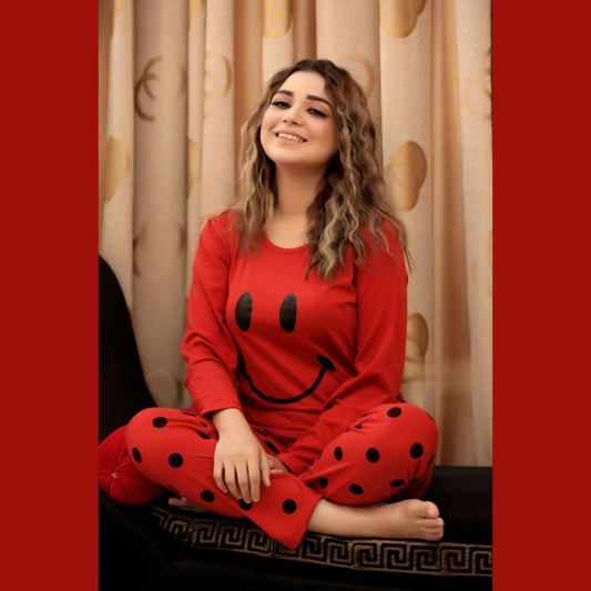Red Smile with Dotted Style Pajama Night Suit (SP-14)