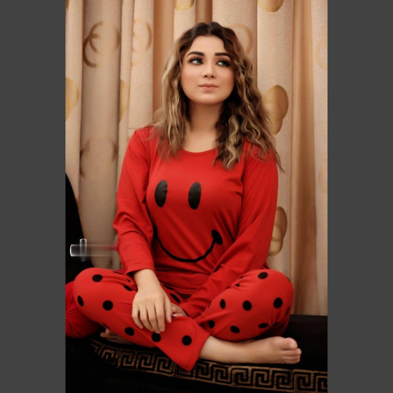 Red Smile with Dotted Style Pajama Night Suit (SP-14)