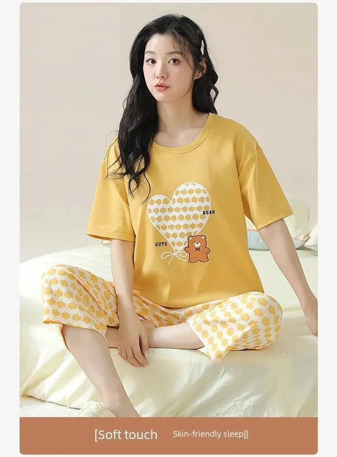 Yellow Bear Heart Printed The Ultimate Dream Wear Sleep Suit (SP-01)