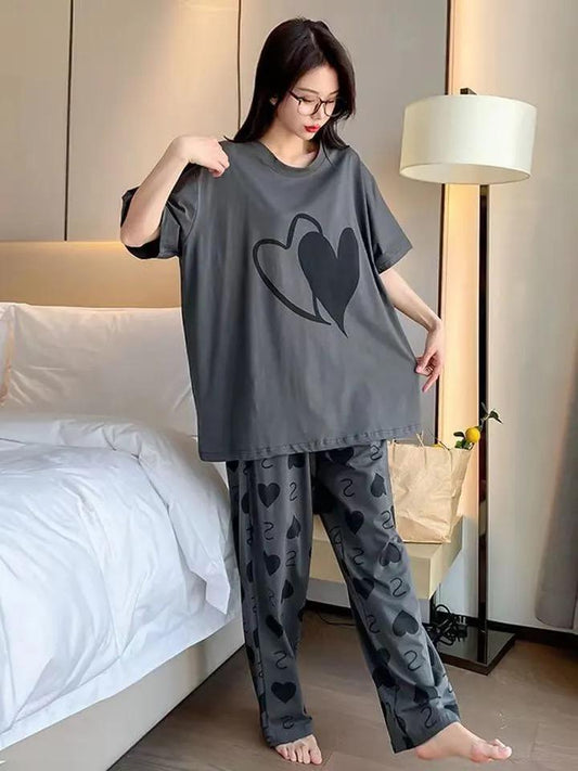 Grey with Black Heart The Ultimate Dream Wear Sleep Suit (SP-57)