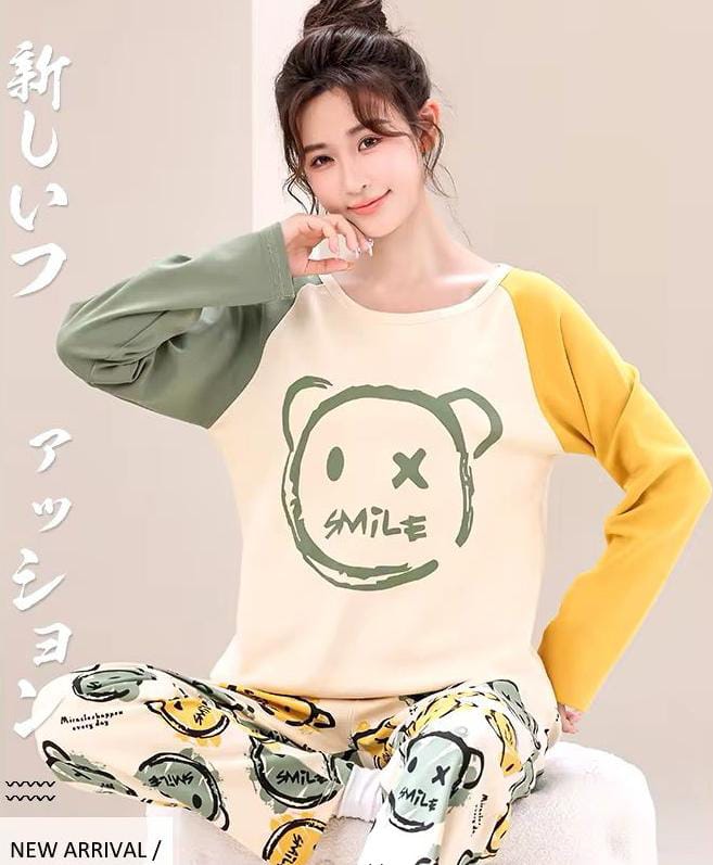 Multi Color Smile Print With Smile Multi Printed Trouser Full Sleeves Night Suit RB-28