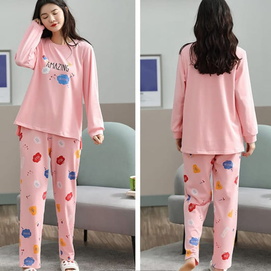 Pink Amazing Print Full Sleeves T-shirt With Printed Pajama Suit (SP-20)