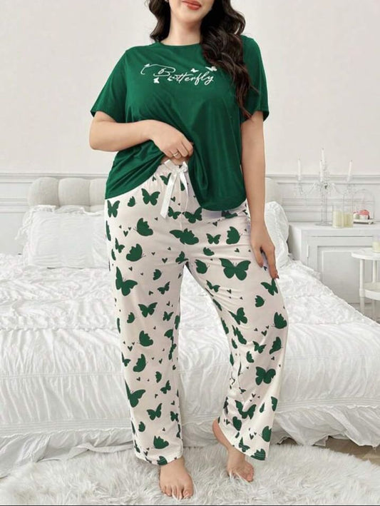 Dark Green Butterfly Printed T-Shirt with Butterfly printed trouserβ Soft Feel, Cute Vibe