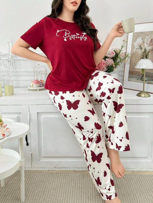 Maroon Butterfly Printed T-Shirt with Butterfly printed trouser– Soft Feel, Cute Vibe