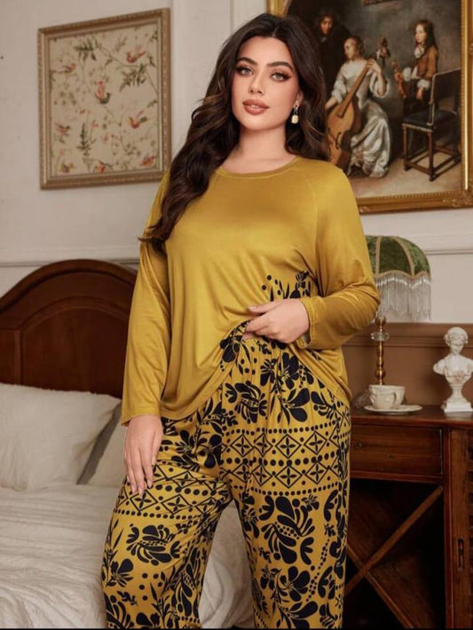 Yellow Floral Print Full Sleeves with floral Printed pajama – Soft Feel, Cute Vibe