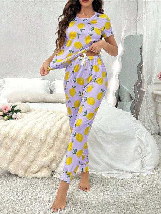 Lavender Lemon Print Pajama Set (RB-403)