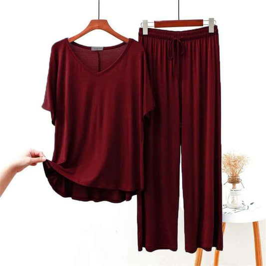 Maroon V Neck Half Sleeves Shirt With Plazzo Trouser