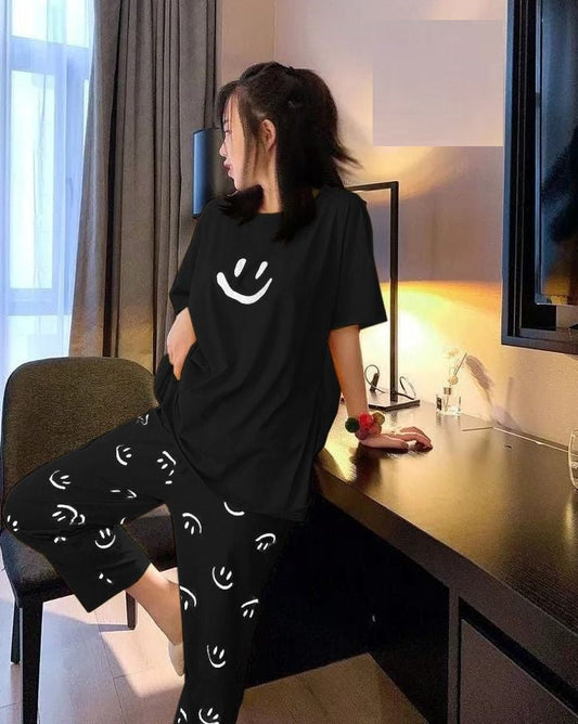 Black Smile Half Sleeves Printed Night Suit (SP-59)