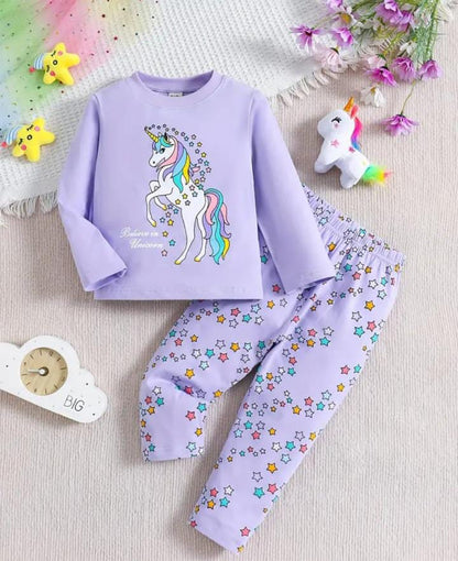 Purple Unicorn Printed Kids Night Suit (RB-422)