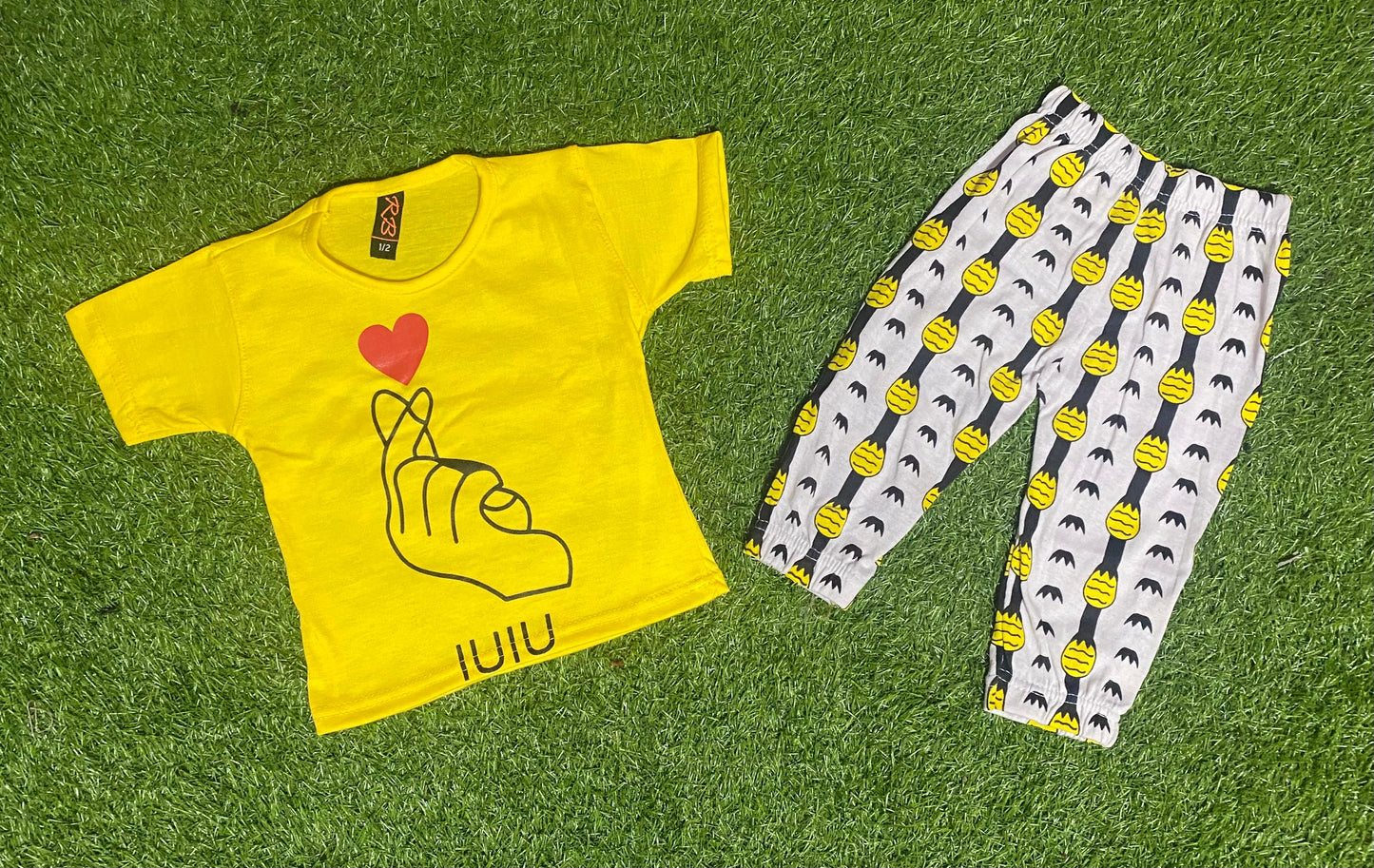 Baby or Baba Yellow Love Print Half Sleeves T-shirt With Printed Pajama Night Suit for Kids (1 Suit ) (SP-109)
