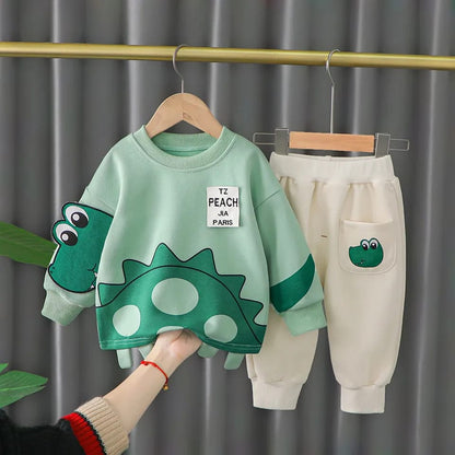 Green Dino Print Sweatshirt With Trouser Tracksuit For Kids (SP-B7)