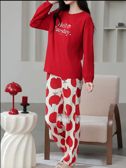 Red Hello Tuesday Red Nightwear Set – Soft Feel, Cute Vibe