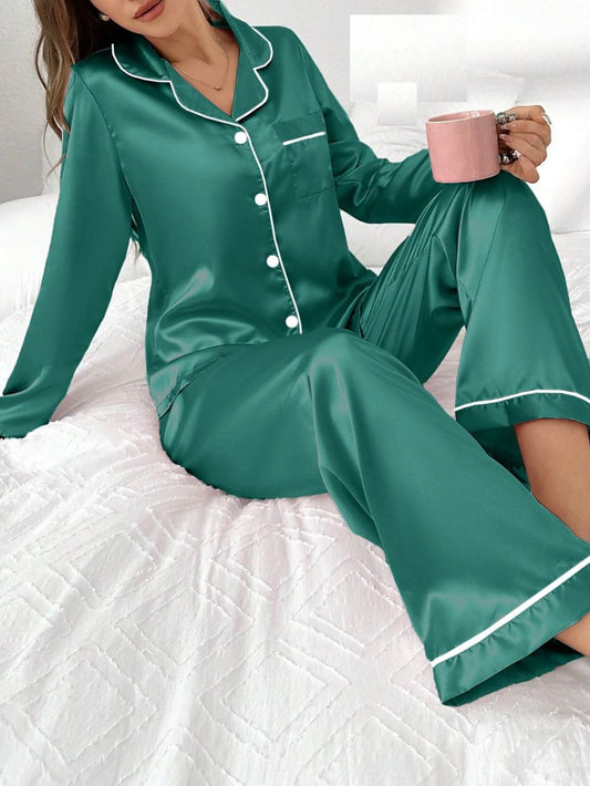 Plain Silk Pajamas Night Suit