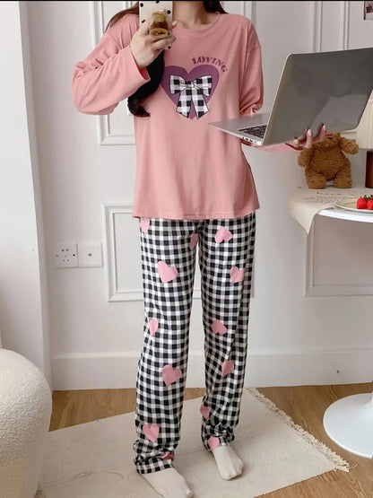 Pink Ribbon Charm Full Sleeves Pajama Set – Soft Feel, Cute Vibe