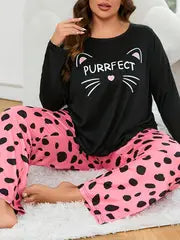 Dotted Dreams – Chic Cat-Themed Nightwear (RB-408)
