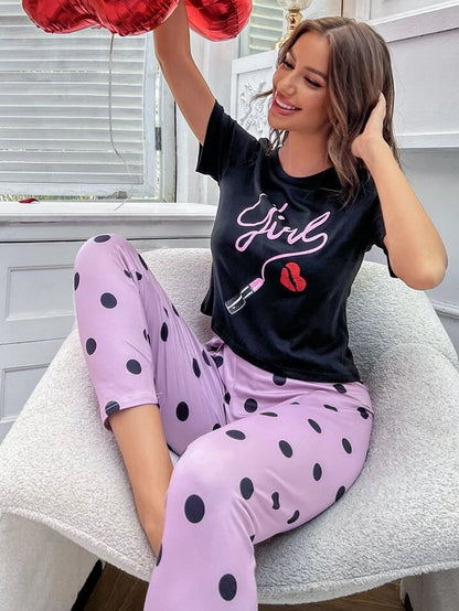Polka Chic – Black Girl Printed Pajama Set (RB-407)