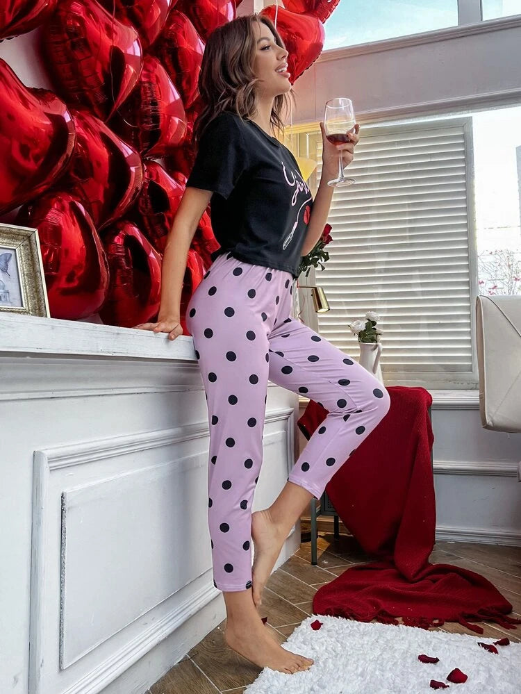 Polka Chic – Black Girl Printed Pajama Set (RB-407)