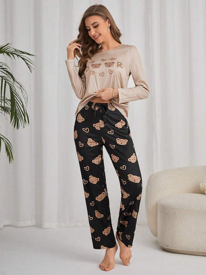 Midnight Bears – Off-White & Black Pajama Set (RB-404)