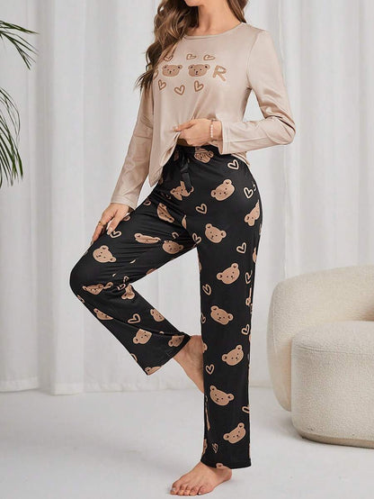 Midnight Bears – Off-White & Black Pajama Set (RB-404)