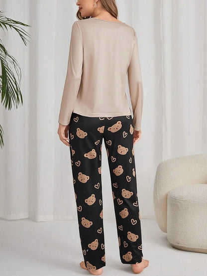 Midnight Bears – Off-White & Black Pajama Set (RB-404)