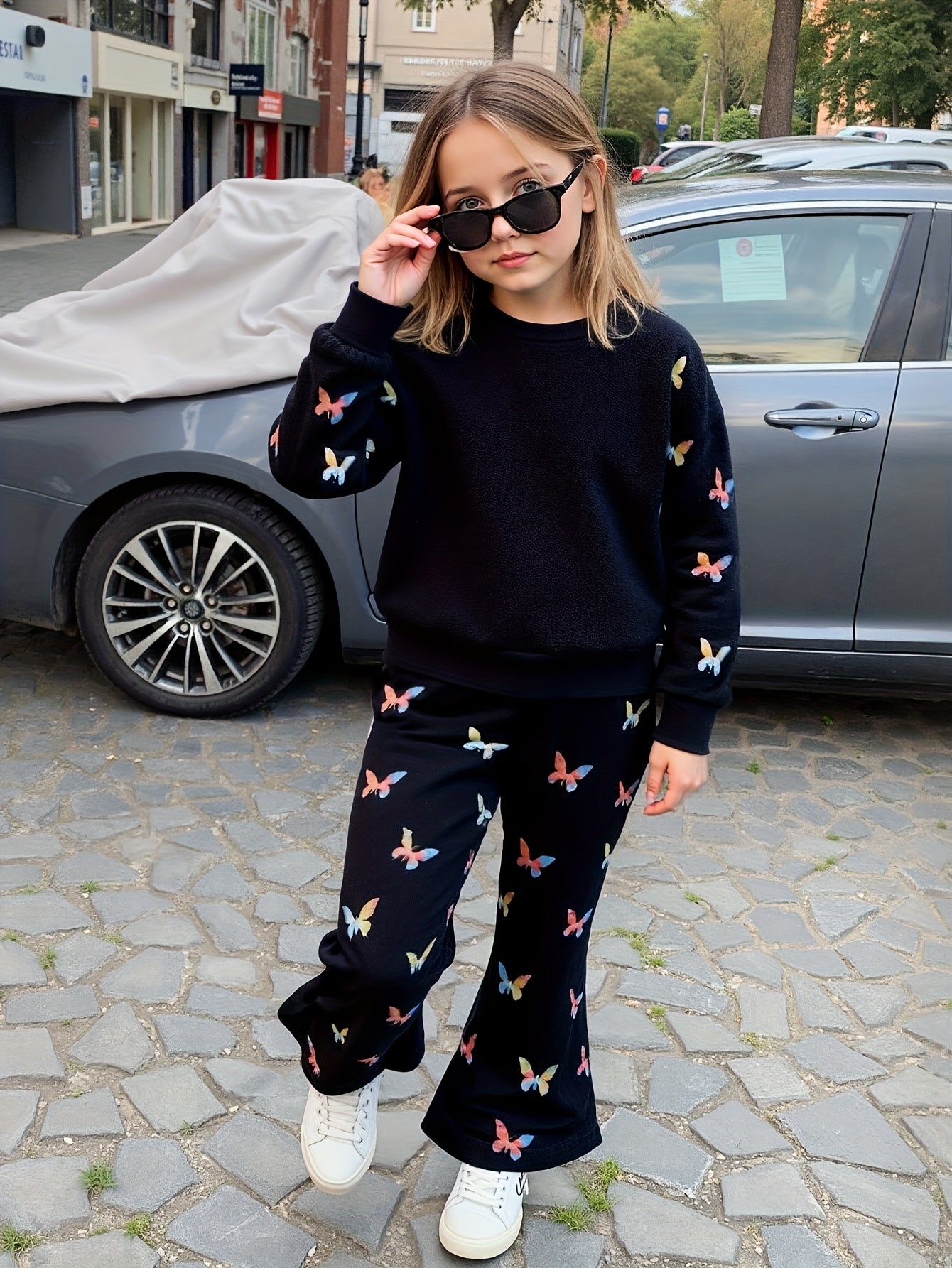 Black All Over Butterfly with Butterfly Printed pajama Little Trendsetter Stylish Winter Girls Tracksuit