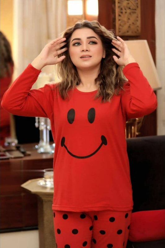 Red Smile with Dotted Style Pajama Night Suit (SP-14)