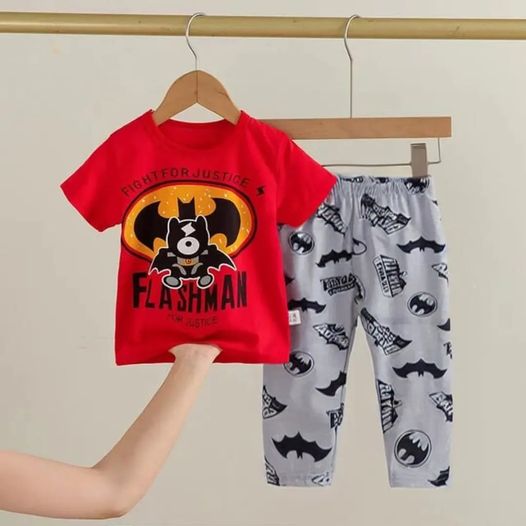 Red Fight For Justice Kids Night Dress For Girls and Boys (1 Suit) (SP-123)