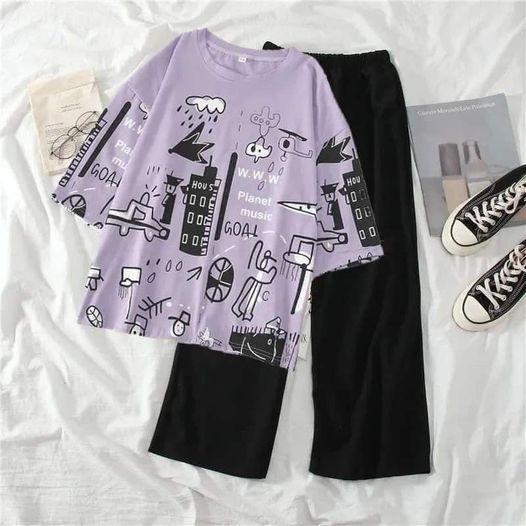 Purple Multi Printed Half Sleeves The Ultimate Dream wear Sleep Suit (SP-03)