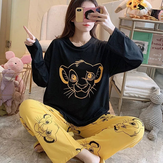 Black and Yellow SIMBA print T-shirt with Printed Pajama Full Sleeves Night Suit for her (SP-52)