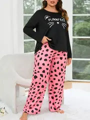 Dotted Dreams – Chic Cat-Themed Nightwear (RB-408)
