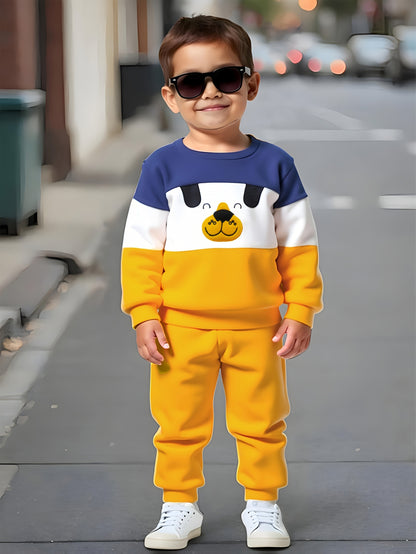 Yellow and Blue Happy Dog With Yellow Pajama Kids Tracksuit