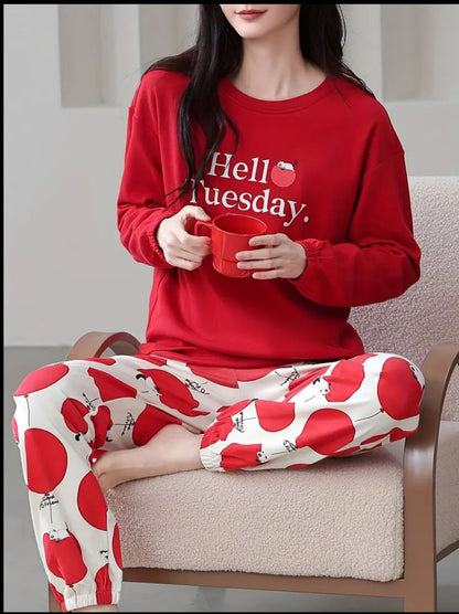 Red Hello Tuesday Red Nightwear Set – Soft Feel, Cute Vibe