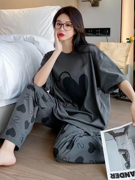 Grey with Black Heart The Ultimate Dream Wear Sleep Suit (SP-57)