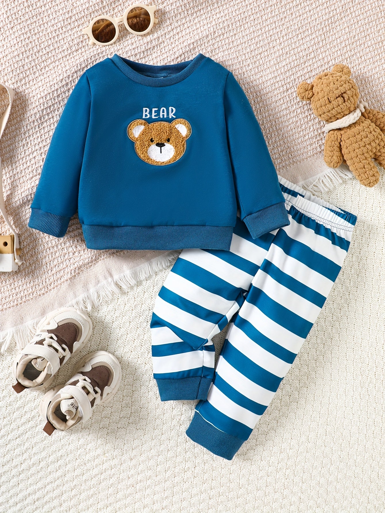 Blue Bear with stripes pajama Kids tracksuit