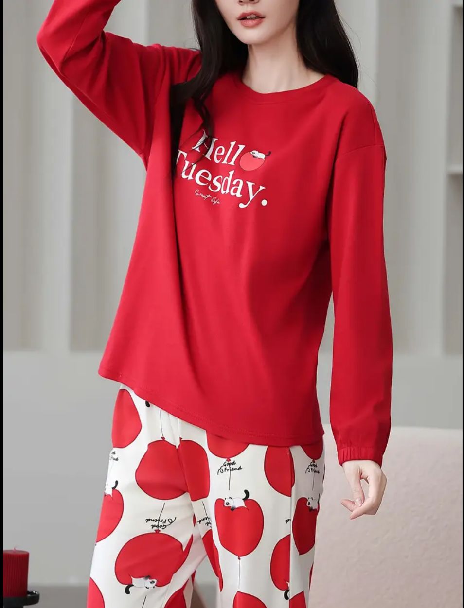 Red Hello Tuesday Red Nightwear Set – Soft Feel, Cute Vibe