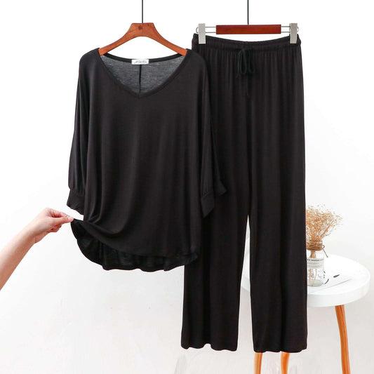 Plain Black V Neck with Palazzo Style Pajama Full Sleeves Suit