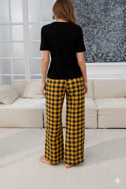 Black Los Angeles California Print Half Sleeves Night Suit