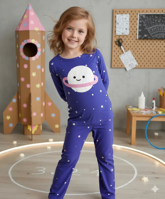 Blue Planet and Stars Printed Kids Night Suit