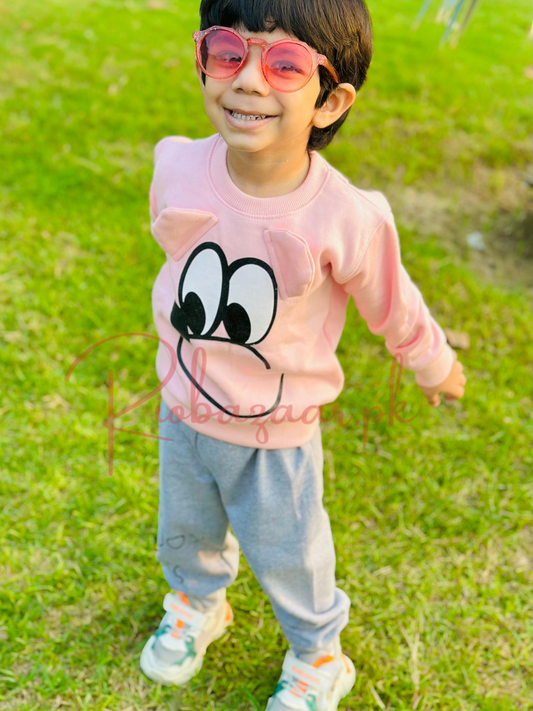 Pink Mickey Print Sweatshirt With Trouser Tracksuit For Kids (RB-B2)