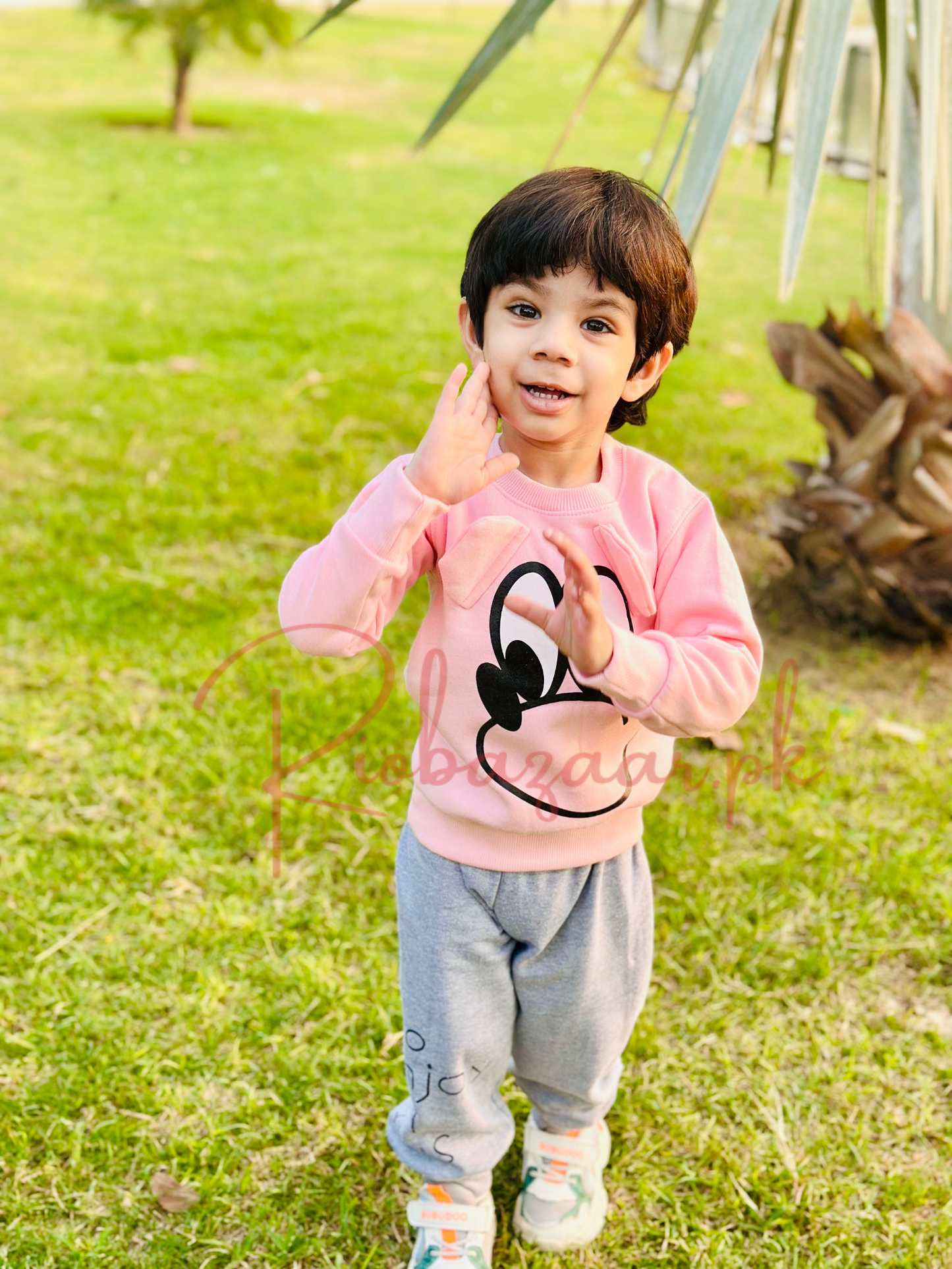 Pink Mickey Print Sweatshirt With Trouser Tracksuit For Kids (RB-B2)