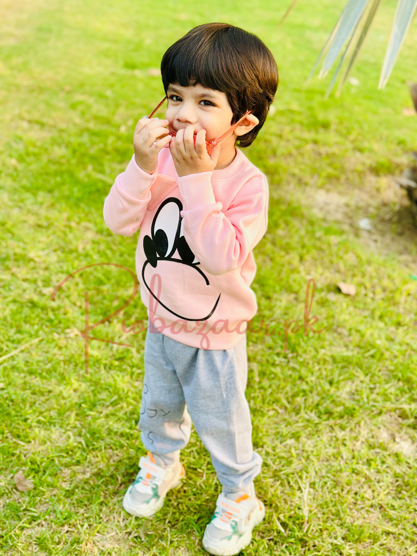 Pink Mickey Print Sweatshirt With Trouser Tracksuit For Kids (RB-B2)