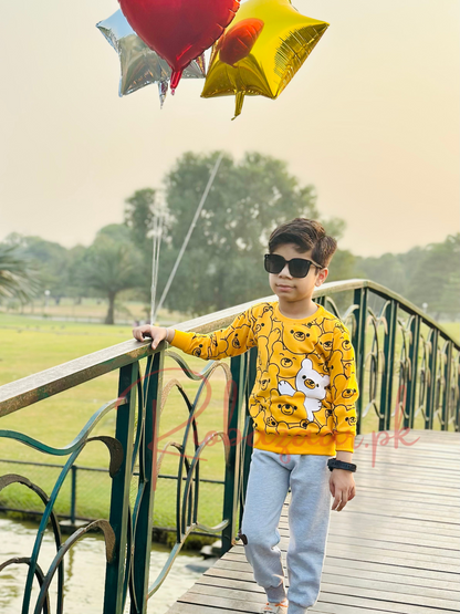 Yellow Bears Print Sweatshirt With Trouser Tracksuit For Kids (SP-B1)