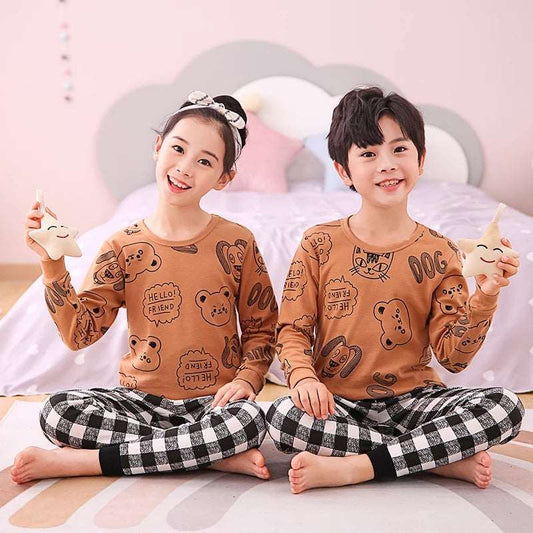 Brown Bear Printed Kids Night Suit - Cozy Sleepwear for Boys and Girls 1 Suit (SP-112)