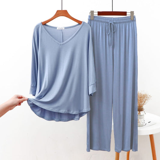 Light Blue V-neck Full Sleep Tshirt Trouser The Ultimate Dream Wear Sleep Suit (RB-139)