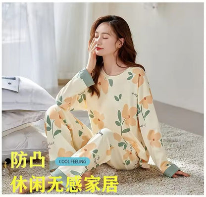 Off White Flower Print With Flower Printed Trouser Full Sleeves Night Suit RB-23